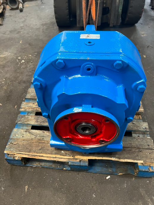 This image shows a blue gearbox